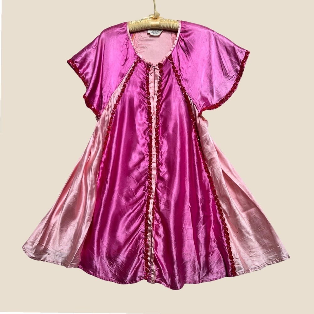 1930s/40s Jerome H Cargill NYC Liquid Satin Capelet Dress Pink Sequin Costume